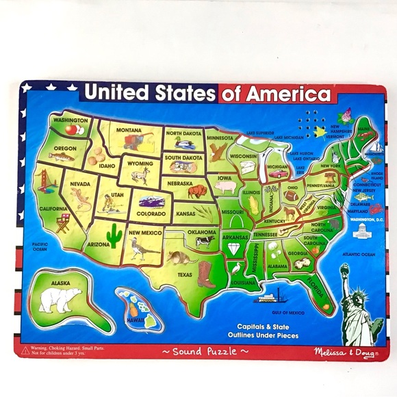 Melissa & Doug Other - Melissa & Doug Wooden USA Map Sound Puzzle Hear State Names & Capitals